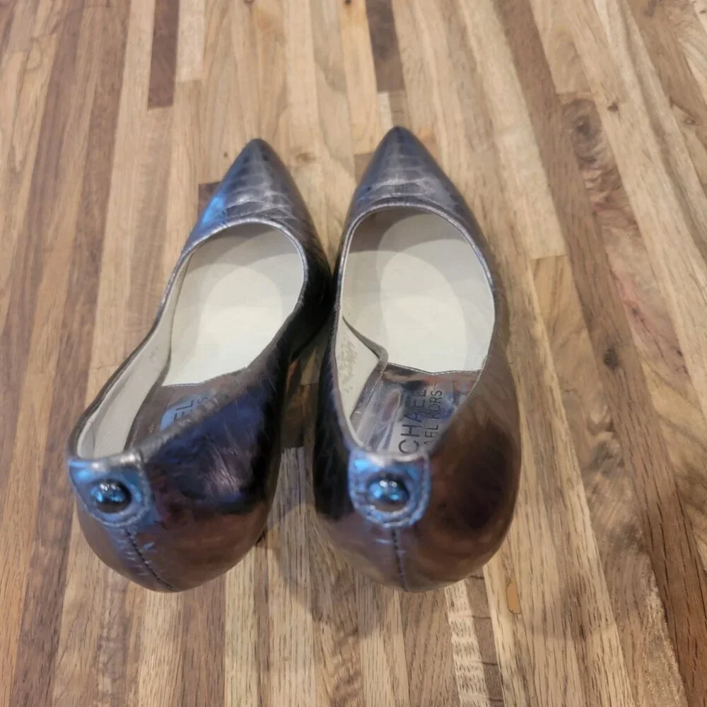 Michael Kors Leather Croc Embossed Heels Silvery Purple Color